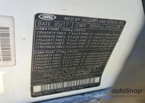 2017 Land Rover Range Rover Sport Hse z USA, uszkodzony, nr VIN SALWR2FV6HA155603